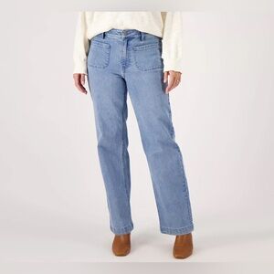 Candace Cameron Bure Front Patch Pocket Wide Leg Jean Size 12P Light Wash